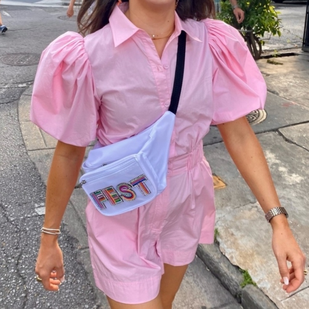 Hunter Bell Pink Puff Sleeve Romper